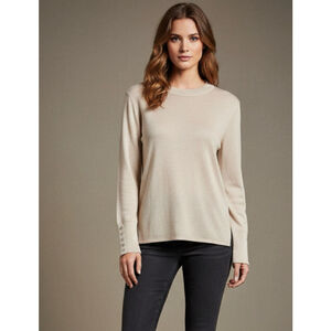 RAFAELLA Long Sleeve Mock Neck Tee Size L Beige
